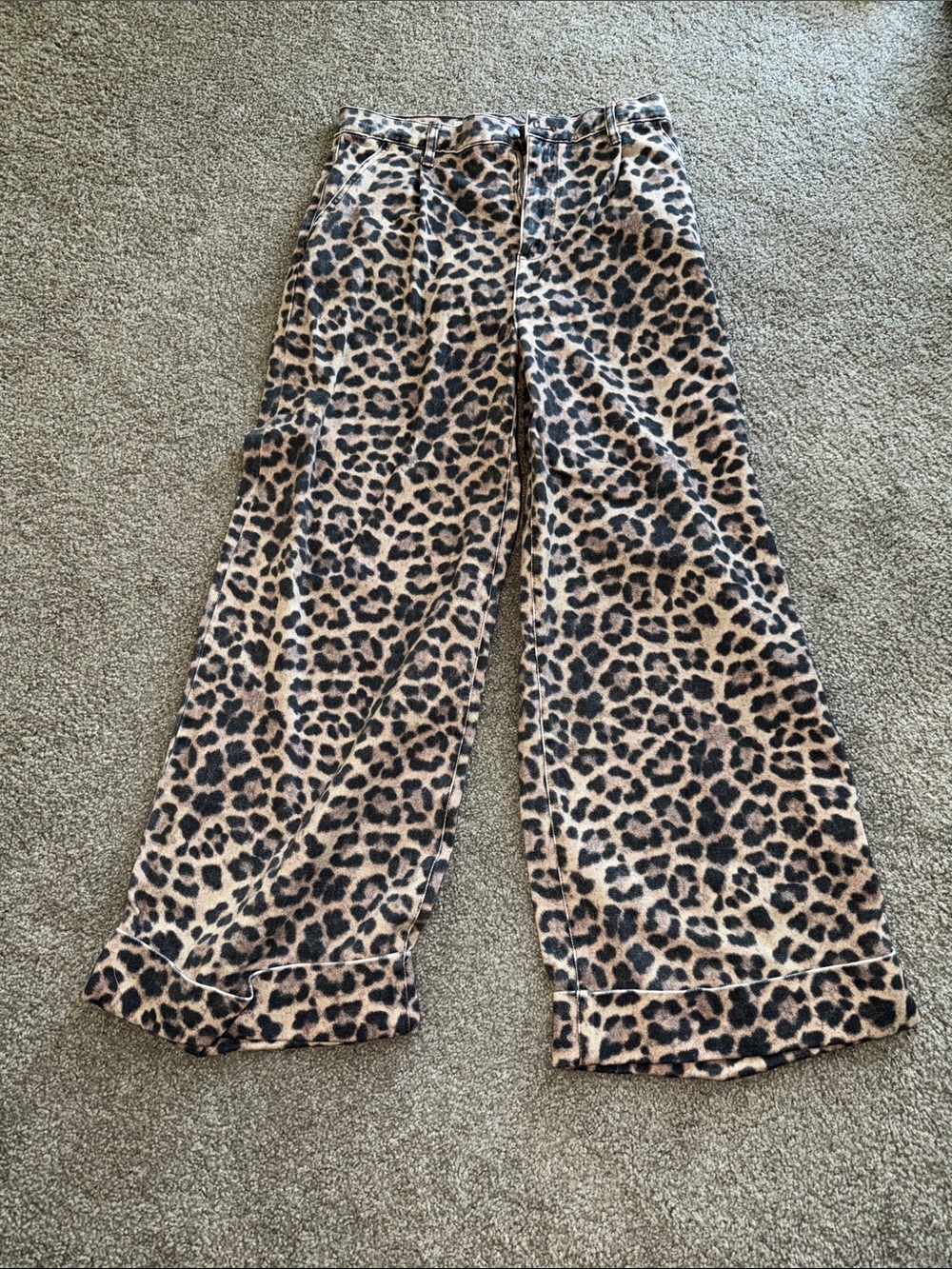 Pilcro Leopard Print Wide-Leg Jeans - Beige/Black (cuffs are sewn)